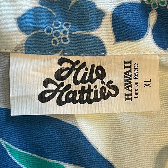 Hilo Hattie Hawaiian Button Shirt Mens XL White Blue Green Tropical Aloha Cotton - Picture 5 of 8